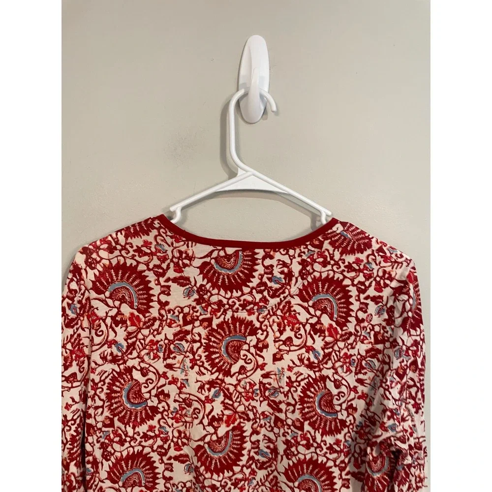 Tory Beach Floral Print Crew Neck Long Sleeve Pima Cotton Tee Size‎ Medium
